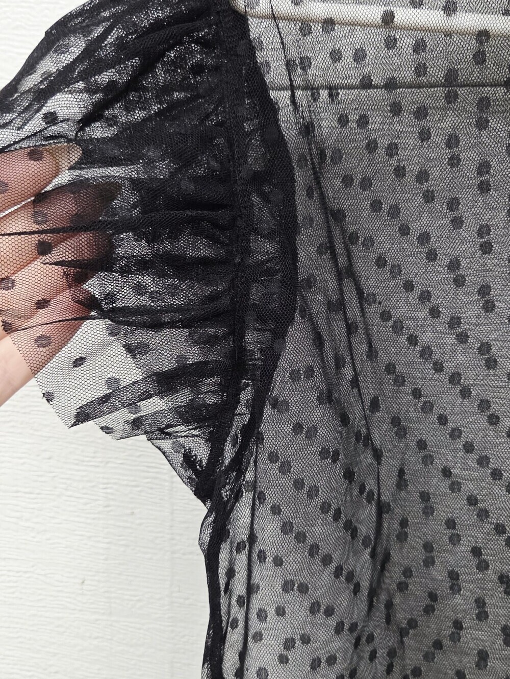 Sheer Polka Dot Ruffle Sleeve Top - Black Large - Picture 4 of 6